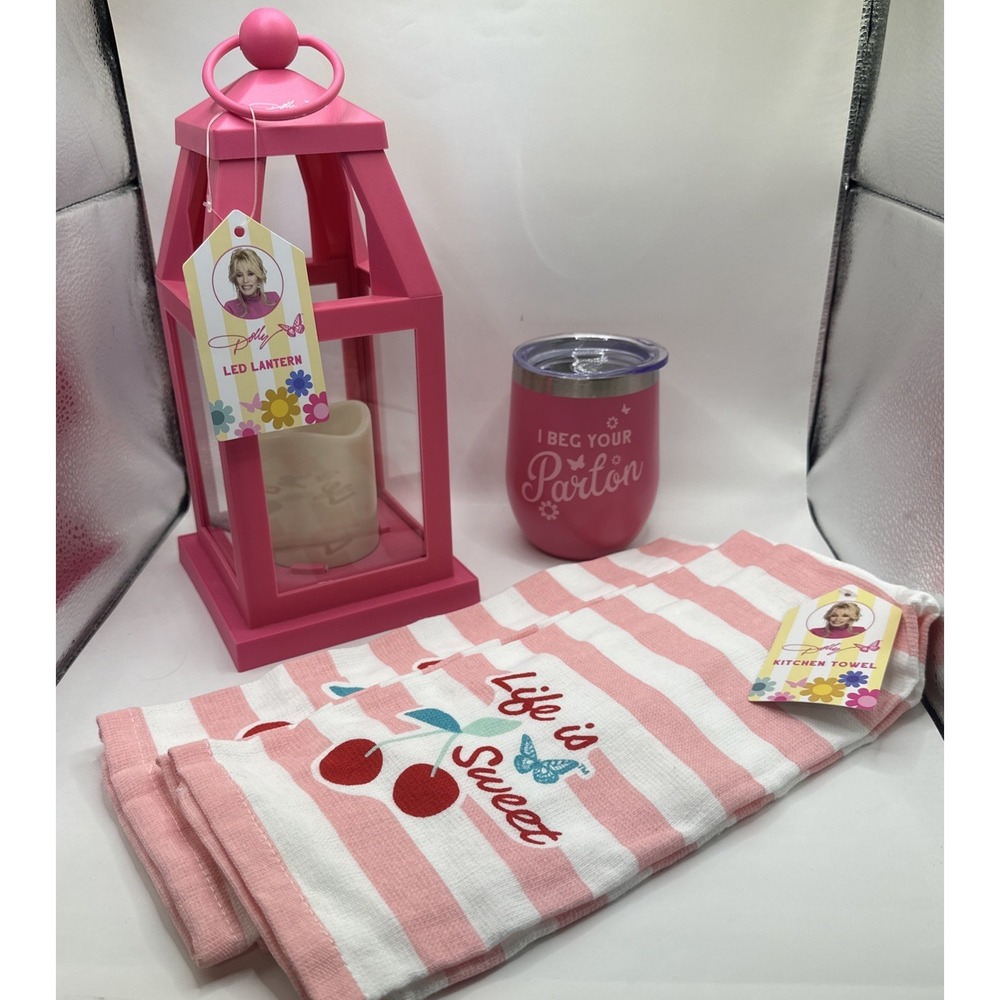 DG Dolly Parton Spring Home Kitchen Lot Brand New With Tags Pink Lantern Cup
